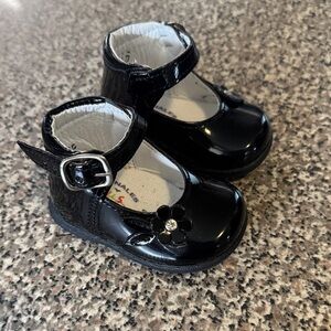 Black Kids Shoes with Flower Detail